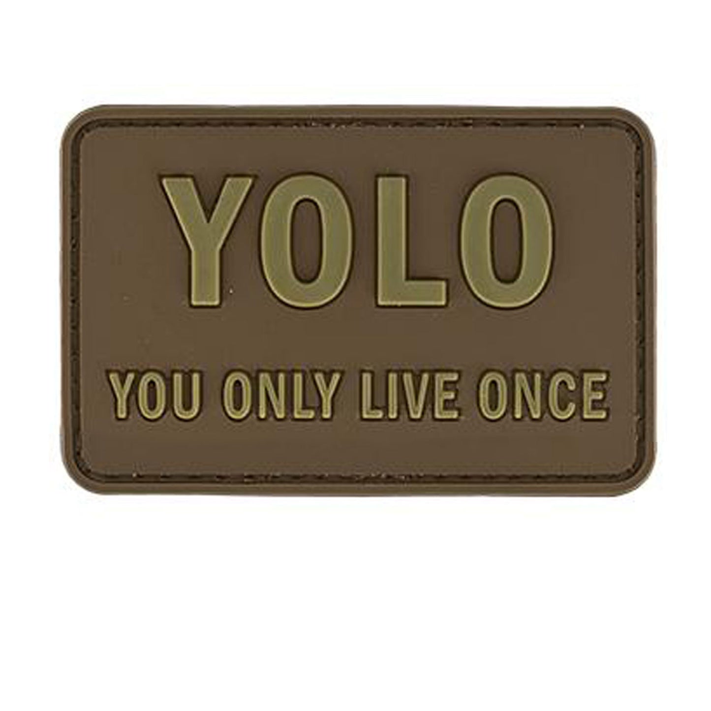YOU ONLY LIVE ONCE PVC Patch, Velcro backed Badge. Great for attaching to your field gear, jackets, shirts, pants, jeans, hats or even create your own patch board.  Size: 7.5x5cm