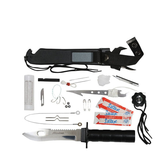 Rothco's Deluxe Survival Knife is the ultimate survival knife featuring a ton of essential tools to help you in any emergency situation. The blade length of the knife is 5 1/2 and the total length of the knife is 10 1/2.