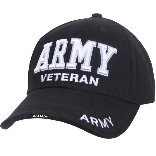 Deluxe Army Veteran Cap features large embroidered “Army Veteran” text on the front and upper brim.   Military Hat With Raised Embroidered “Army Veteran” Text On The Front Panel And Upper Brim Sandwich Brim With Woven Label Featuring “Army” Text “Veteran” Text Included On The Back Of The Army Cap Adjustable Hook And Loop Strap Closure Fits Most Head Sizes Soft Yet Durable 100% Brushed Cotton Twill Composition Ventilation Holes Encourage Cooling Airflow Internal Sweatband www.moralepatches.com.au