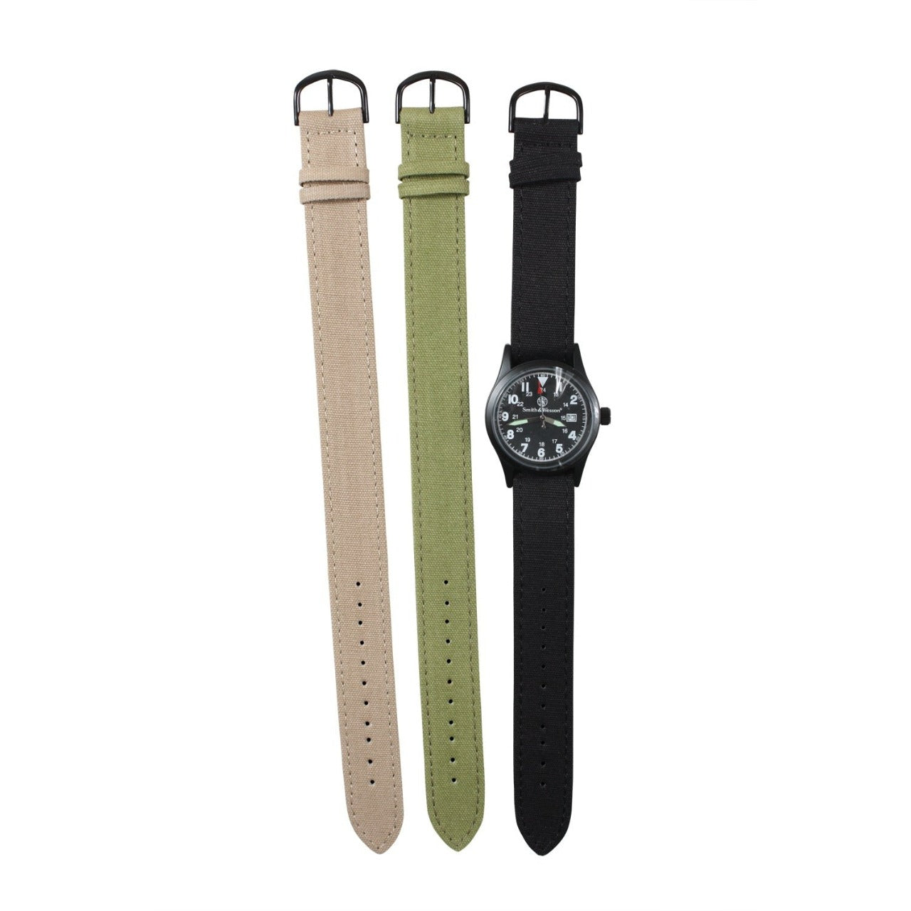 Watch Set Includes 3 Interchangeable Heavy Duty Canvas Watch Bands In Olive Drab, Black And Khaki, Helping To Maintain A Professional Look Matching Your Uniform www.moralepatches.com.au