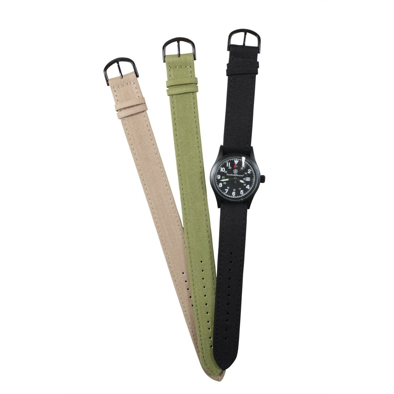 Watch Set Includes 3 Interchangeable Heavy Duty Canvas Watch Bands In Olive Drab, Black And Khaki, Helping To Maintain A Professional Look Matching Your Uniform www.moralepatches.com.au