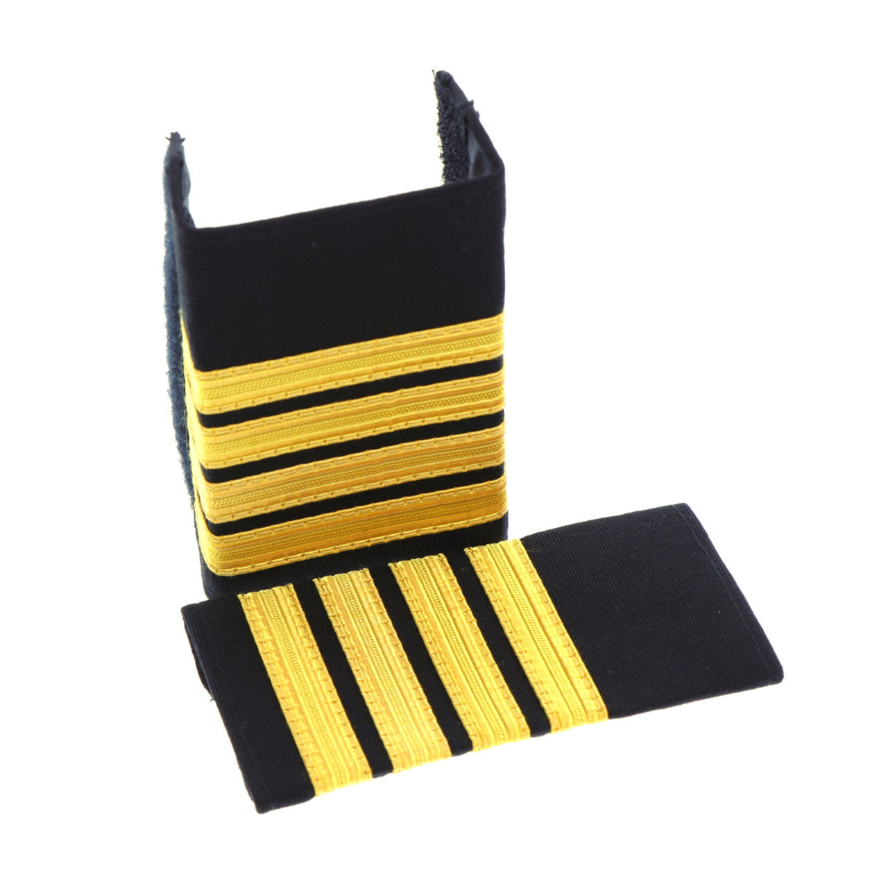 This quality 4 Stripe Soft Epaulette with embroidered detailing this set of two is ready for wear.  Specifications:  Material: Soft Epaulette, fabric, raised embroidery Colour: Blue, gold Size: Standard www.moralepatches.com.au