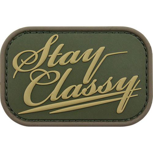 Stay Classy PVC Patch OD Green, Velcro backed Badge. Great for attaching to your field gear, jackets, shirts, pants, jeans, hats or even create your own patch board.  Size: 7.5x5cm