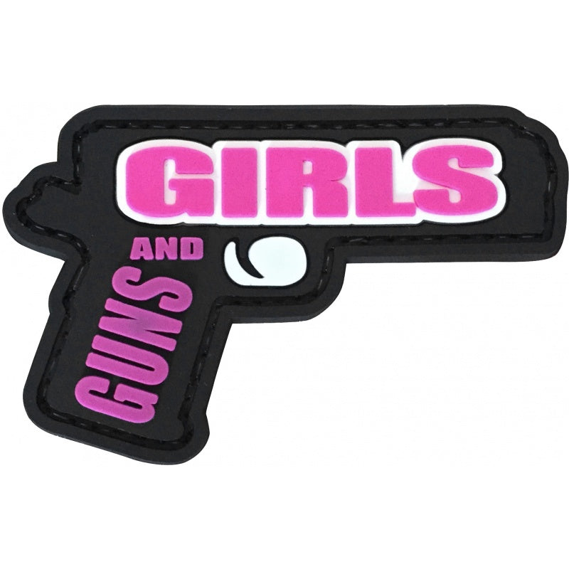 Guns and Girls PVC Patch, Velcro backed Badge. Great for attaching to your field gear, jackets, shirts, pants, jeans, hats or even create your own patch board.  Size: 7x5cm