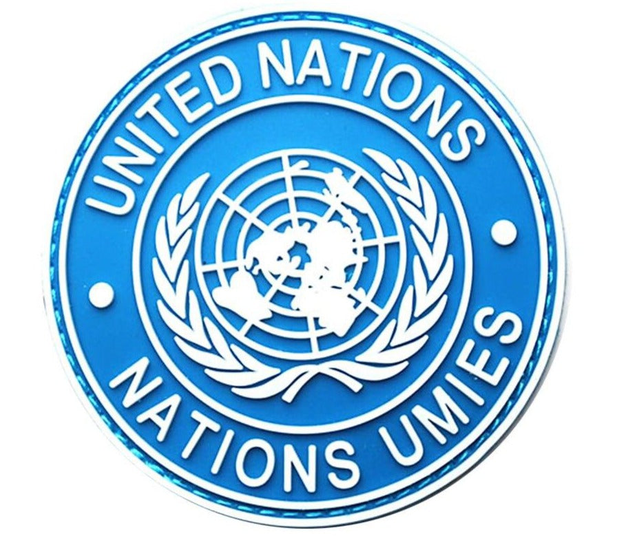 6cm PVC United Nations Flag Patch Round Tactical Velcro backed armband army combat badge in multiple colours.  Great for attaching to your field gear, jackets, shirts, pants, jeans, hats or even create your own patch board.