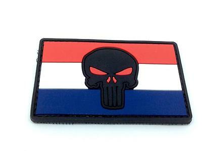 Netherlands Flag with Skull PVC Patch, Velcro backed Badge. Great for attaching to your field gear, jackets, shirts, pants, jeans, hats or even create your own patch board.  Size: 8x5cm