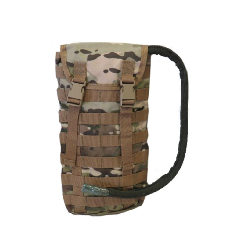 Fully adjustable MOLLE and PALS back fittings  Bonus 2L wide mouth EVA bladder with neoprene hose cover  Heavy duty 900D 2 coats PU fabric  Nylon buckle closure  MOLLE front  Can be used as a hydration pouch or large pouch
