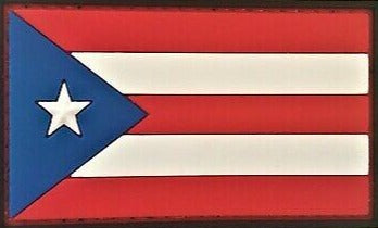 Puerto Rico Flag PVC Patch Full Colour, Velcro backed Badge. Great for attaching to your field gear, jackets, shirts, pants, jeans, hats or even create your own patch board.  Size: 7.5x4.5cm