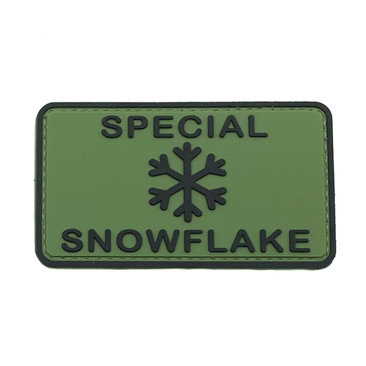 Special SnowFlake PVC Patch Olive Green, Velcro backed Badge. Great for attaching to your field gear, jackets, shirts, pants, jeans, hats or even create your own patch board.  Size: 8.8x5cm