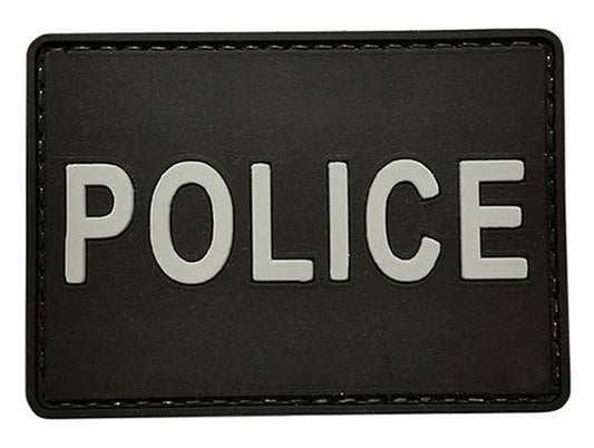 Police PVC Patch Black and White, Velcro backed Badge. Great for attaching to your field gear, jackets, shirts, pants, jeans, hats or even create your own patch board.  Size: 7x5cm