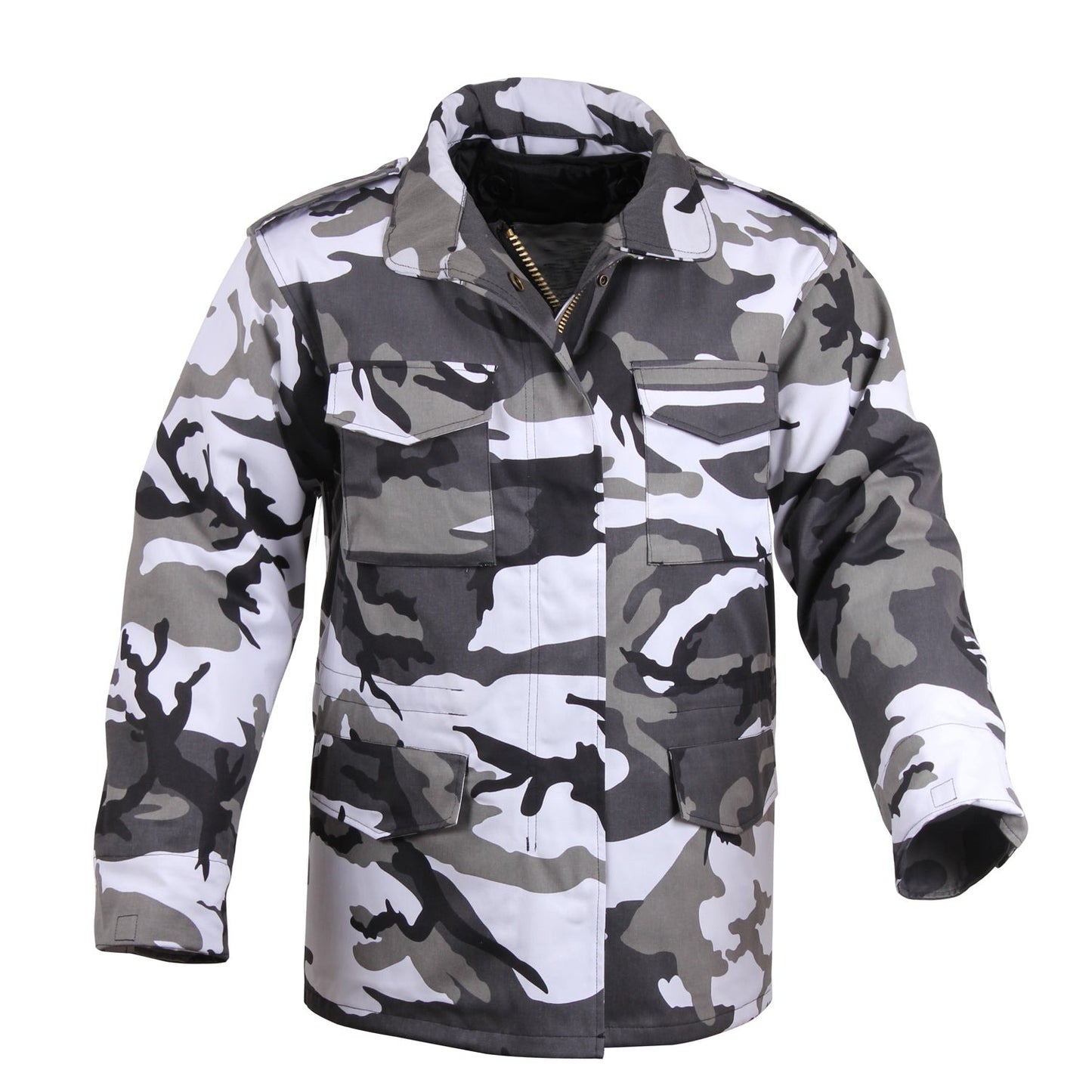 Field Jacket Is Made To Government Specifications Water Repellent Poly/Cotton Twill Exterior With Shoulder Epaulets Removable 100% Polyester Quilted Button-In Liner Concealed Hood With Brass Zipper Closure And Drawstring Hood Heavy Brass Zipper, Snap-Up Storm Flap, 4 Snap-Up Pockets Hook And Loop Wrist Cuffs For Attaching Gloves Waist And Bottom Drawstring For A Snug Fit