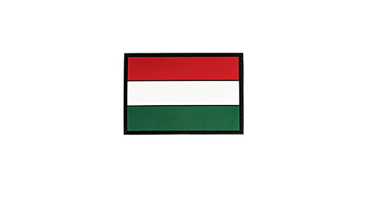 Hungary Flag PVC Patch, Velcro backed Badge. Great for attaching to your field gear, jackets, shirts, pants, jeans, hats or even create your own patch board.  Size: 7.5x5cm