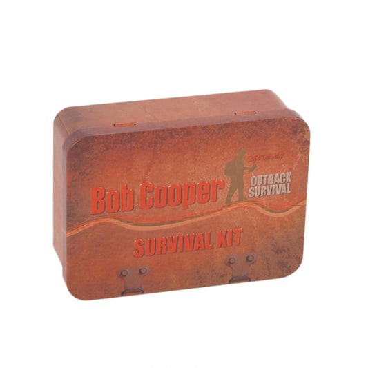 Developed by outback survival expert Bob Cooper, the Survival Kit contains all the necessary items for survival in the wilderness.  FEATURES Included in the 33 components are: First aid items Water procurement bags Water sterilisation agents Signalling devices Fire lighting tools Mini compass Pocket knife Assorted fishing gear Mini survival cards DIMENSIONS 130 x 95 x 45mm www.moralepatches.com.au
