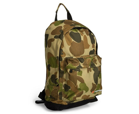 Built tough along with it's classic good looks, the Caribee Ghana 22L backpack in Auscam gets your gear from A to B.  Volume: 22L/44 x 27 x 18cm Multi purpose Caribee Auscam daypack Action Back harness system A4 compatible size book pack Front zip pocket with key clip Heavy duty construction. www.moralepatches.com.au