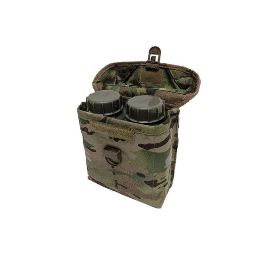 Fits 200 rounds of 5.56mm disintegrating link 150 rounds of 7.62 link (Approx) or two 1L flasks Horse shoe and Velcro® closure Hard plated face Double layered fabric for added reinforcement Genuine Multicam  MOLLE compatible
