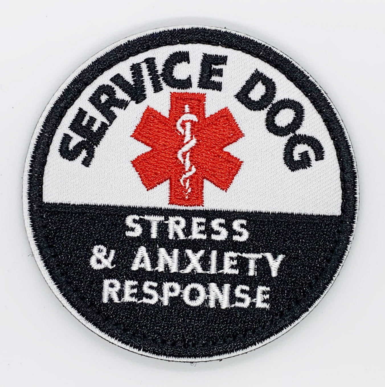 Service Dog - Stress & Anxiety Response Patch Hook & Loop.   Size: 8cm   HOOK AND LOOP BACKED PATCH(BOTH PROVIDED)