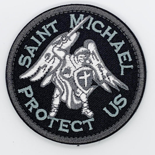 Saint Michael Protect Us Patch Hook & Loop.   Size: 8cm   HOOK AND LOOP BACKED PATCH(BOTH PROVIDED) www.moralepatches.com.au
