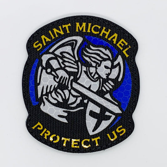 Saint Michael Reflective Laser Cut Patch Hook & Loop.   Size: 7x8.2cm  HOOK AND LOOP BACKED PATCH(BOTH PROVIDED) www.moralepatches.com.au