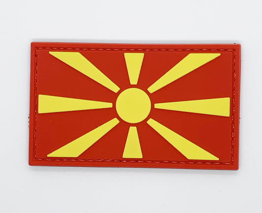 The Republic of North Macedonia PVC Patch Full Colour, Velcro backed Badge. Great for attaching to your field gear, jackets, shirts, pants, jeans, hats or even create your own patch board.  Size: 8.5x5cm