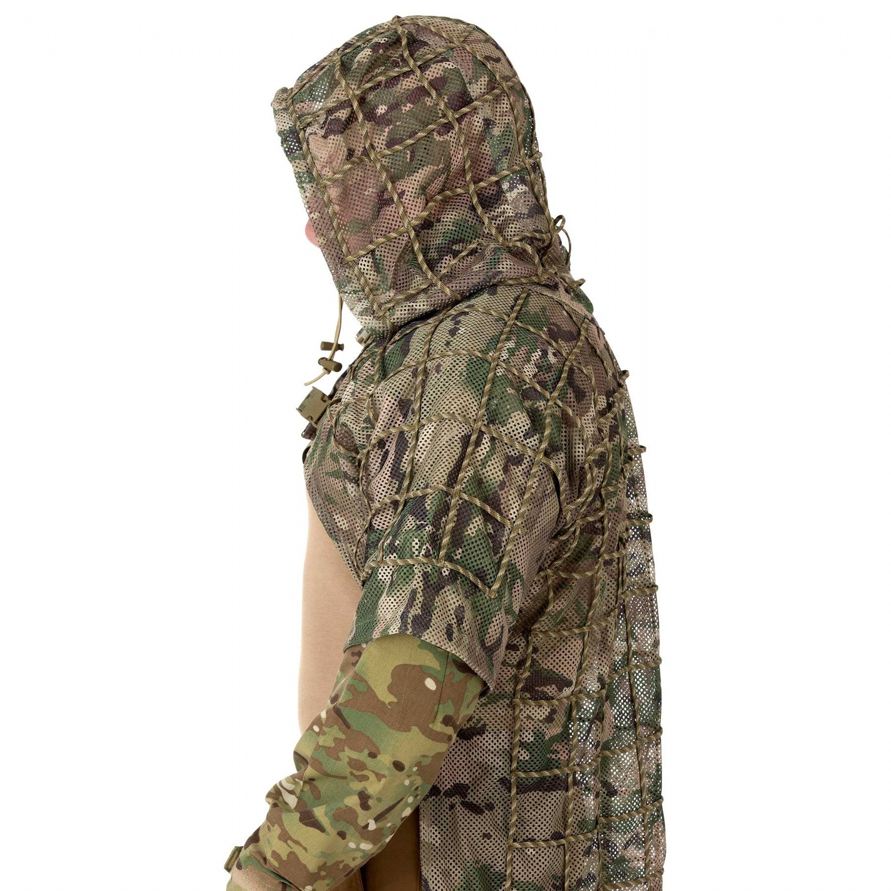 The Ghillie suit is designed for Military and Law Enforcement who require visual camouflage and concealment. It features an integrated hood and wide 550 cord grid work for garnish and foliage attachment. www.moralepatches.com.au
