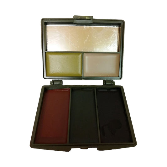 Compact face paint is an essential piece of kit when in the field or on camp  There is five colours to choose from in the pack  Colours are khaki, tan, brown, olive green and black  Face paint is a oil base that comes in a easy to use carry case that has a mounted mirror under the lid