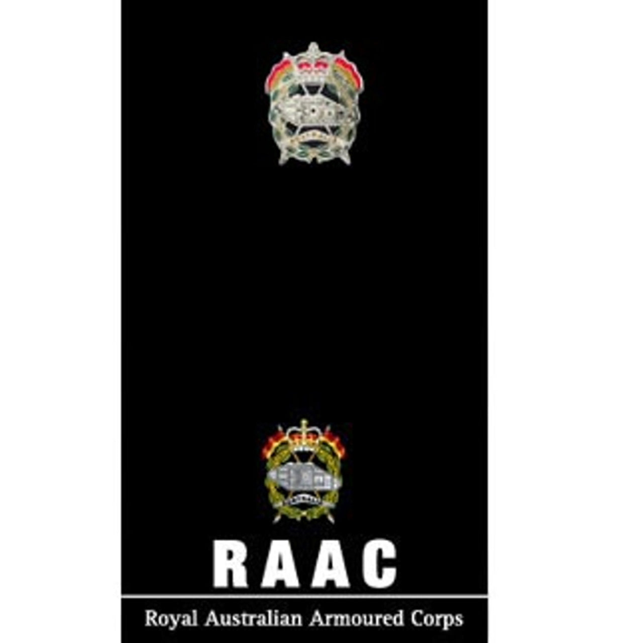 Royal Australian Armoured Corps (RAAC) 20mm full-colour enamel lapel pin. Displayed on a presentation card. This beautiful gold-plated lapel pin will look great on both your jacket and your cap.  Specifications:  Material: Silver-plated zinc alloy, enamel fill Colour: Green, silver, red Size: 20mm www.moralepatches.com.au