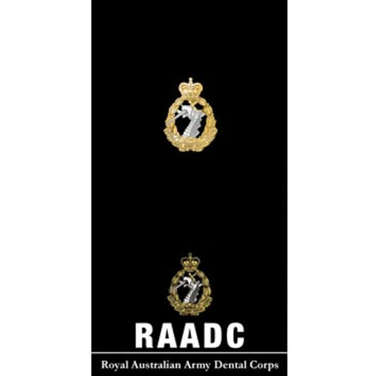 Order the Royal Australian Army Dental Corps (RAADC) 20mm full-colour enamel lapel pin now from the military specialists. Displayed on a presentation card, this beautiful gold-plated lapel pin looks great on both jackets or caps. Add this lapel pin to your collection today.  Specifications:  Material: Full-colour enamel, gold-plated zinc alloy Colour: Black, gold, silver Size: 20mm www.moralepatches.com.au