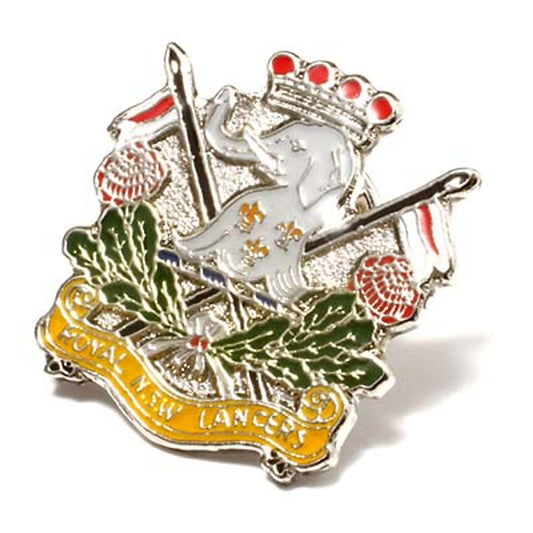 The Royal New South Wales Lancers (RNSWL) 20mm full-colour enamel lapel pin. This beautiful silver-plated lapel pin will look great on both your jacket and your cap.   Specifications:  Material: Silver-plated zinc alloy, enamel overlay Colour: White, silver, green, yellow, red Size: 20mm www.moralepatches.com.au