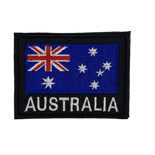 Australian Flag Black Patch  Comes with hook and loop  Size: 7.5cm x 5.5cm www.moralepatches.com.au