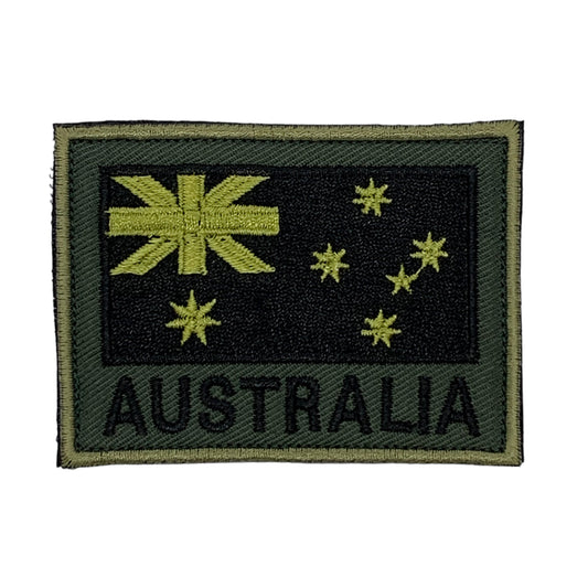 Australian Flag OD Green Patch  Comes with hook and loop  Size: 7.5cm x 5.5cm www.moralepatches.com.au