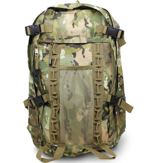 Built to be able to expand your load, this backpack is the ultimate daypack.  Main compartment 33(W) x 55(H) x 13(D)cm - 23Lt Front Pocket 27x43x6cm - 7Lt Total 33x55x19cm = 30Lt Empty weight 1.55Kg www.moralepatches.com.au