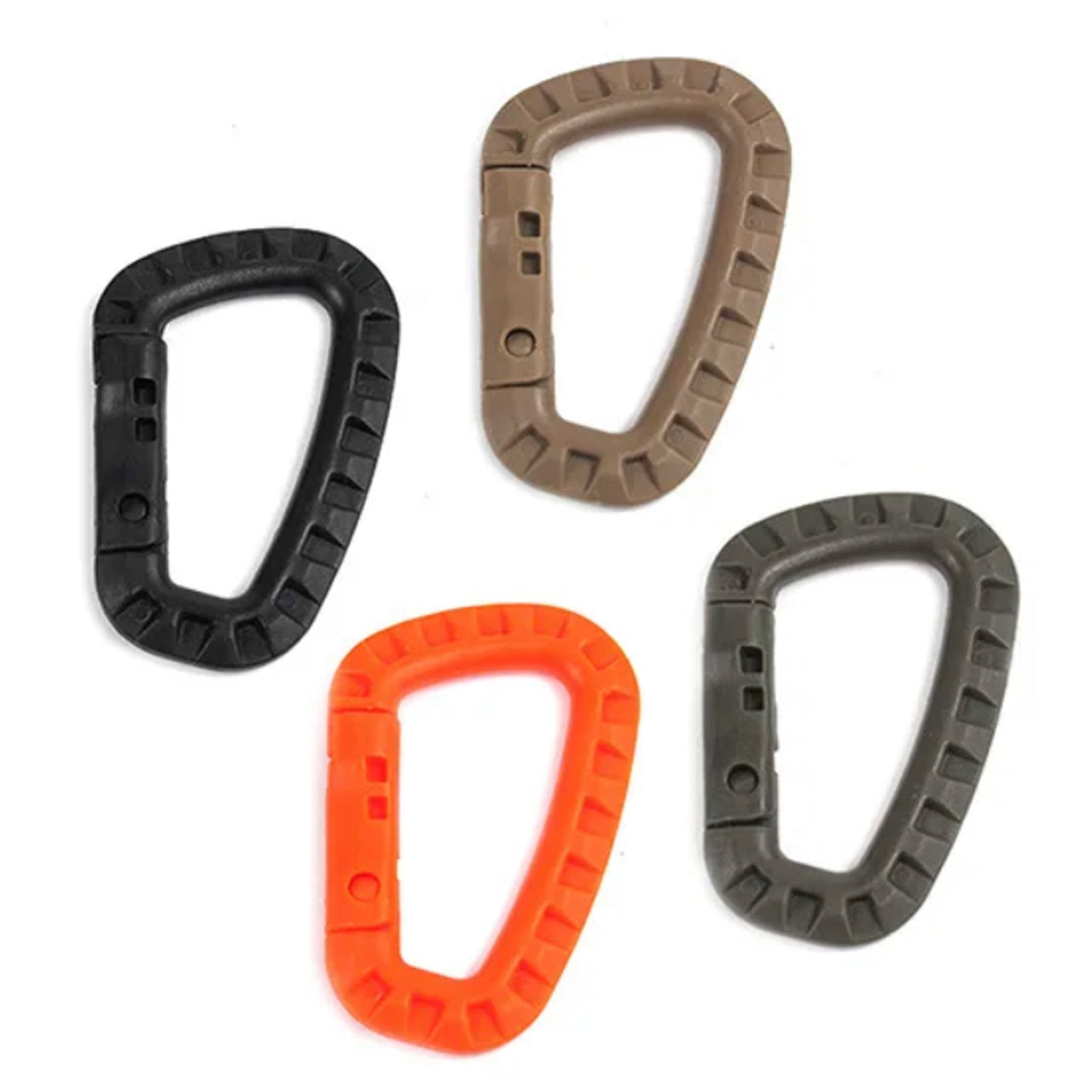 These firm carabiners are very practical and helpful equipment items.  The hanging and securing of equipment works easy.  Material: ABS plastic  Anti-sliding design  Weight: 45g www.moralepatches.com.au