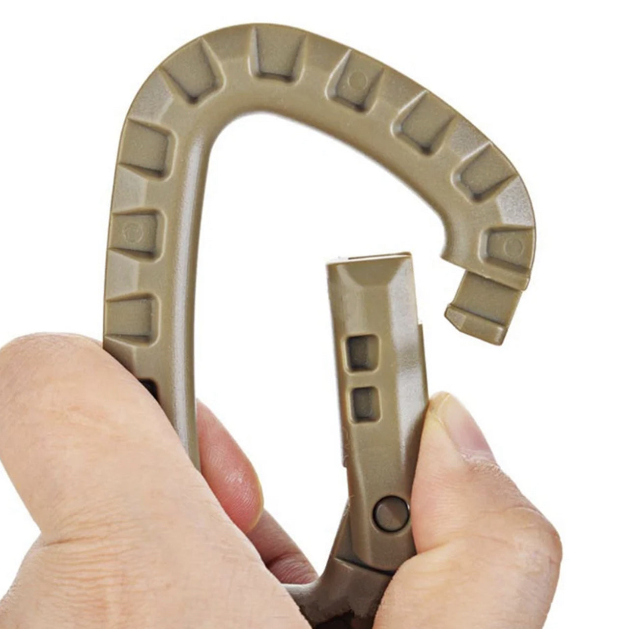 These firm carabiners are very practical and helpful equipment items. The hanging and securing of equipment works easy. Material: ABS plastic Anti-sliding design Weight: 45g www.moralepatches.com.au