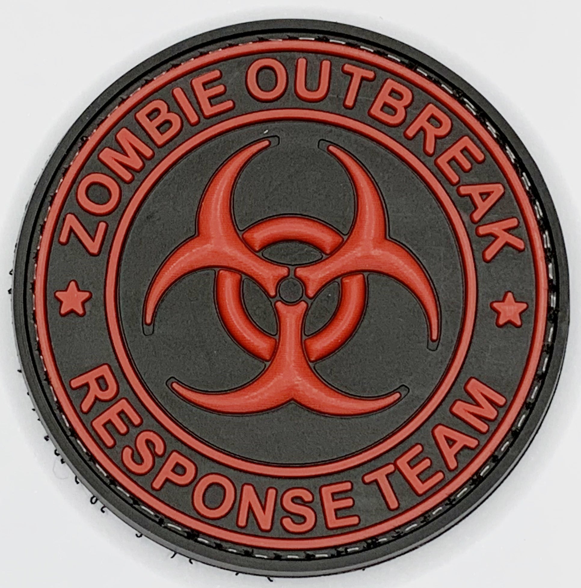 Zombie Outbreak Response Team Biohazard PVC Patch All Red, Velcro backed Badge. Great for attaching to your field gear, jackets, shirts, pants, jeans, hats or even create your own patch board.  Size: 6cm  moralepatches.com.au