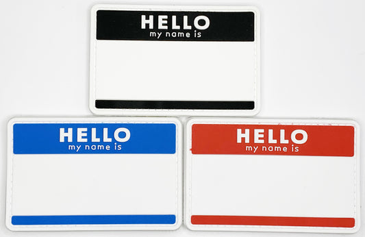 Hello My Name is PVC Patch, Velcro backed Badge. Great for attaching to your field gear, jackets, shirts, pants, jeans, hats or even create your own patch board.  Size: 8.5x5.5cm