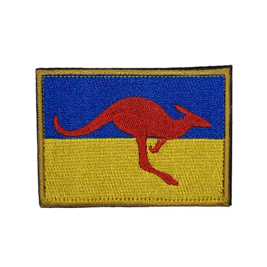 Kangaroo On Ukraine Support Patch  Support Ukraine in the fight   Comes with hook and loop  Size: 7.5cm x 5.5cm www.moralepatches.com.au