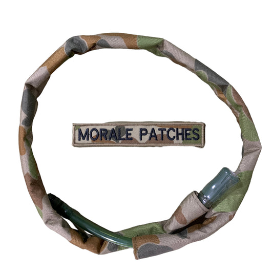 Hydration hose cover will suit your bladder backpacks and help keep your camo style up in the field.  Manufactured on the Gold Coast by Defence Q Store this quality hose cover will not let you down.  All the stitching has been done on the inside of the hose to give it a great quality look and feel.    Length: 87cm long  www.moralepatches.com.au